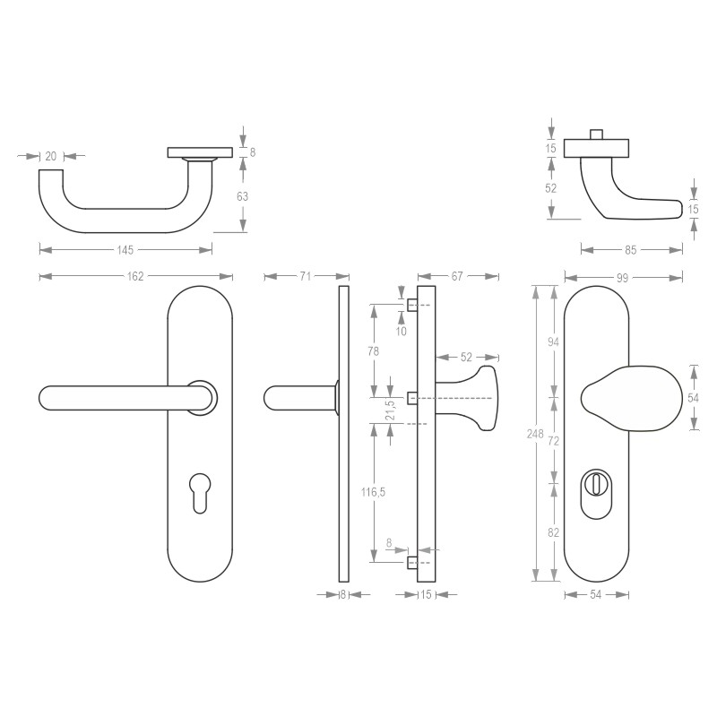 greenteQ Juego de escudos de seguridad para puertas de entrada a viviendas DG60.S216.ZA.ER.NSWK Acero inoxidable mate fino, distancia 72 mm PZ, eje cu foto del producto BIGSKZ L
