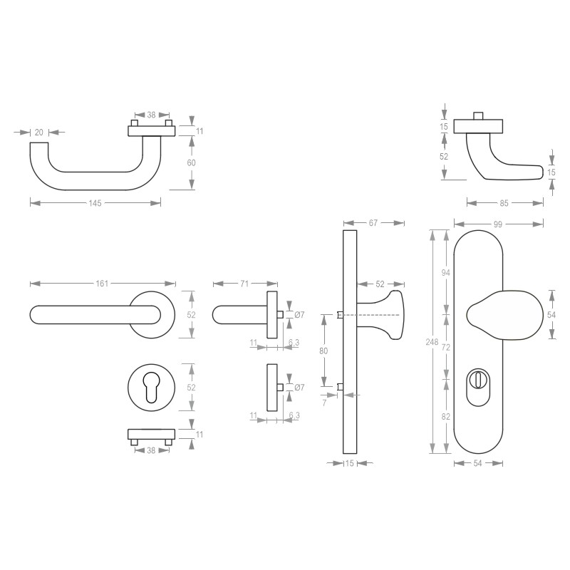 greenteQ Juego de protección combinada de puerta de entrada de vivienda y contra incendios DG60.FS.S216.ZA.ER.NSKWK acero inoxidable mate fino, distan foto del producto BIGSKZ L
