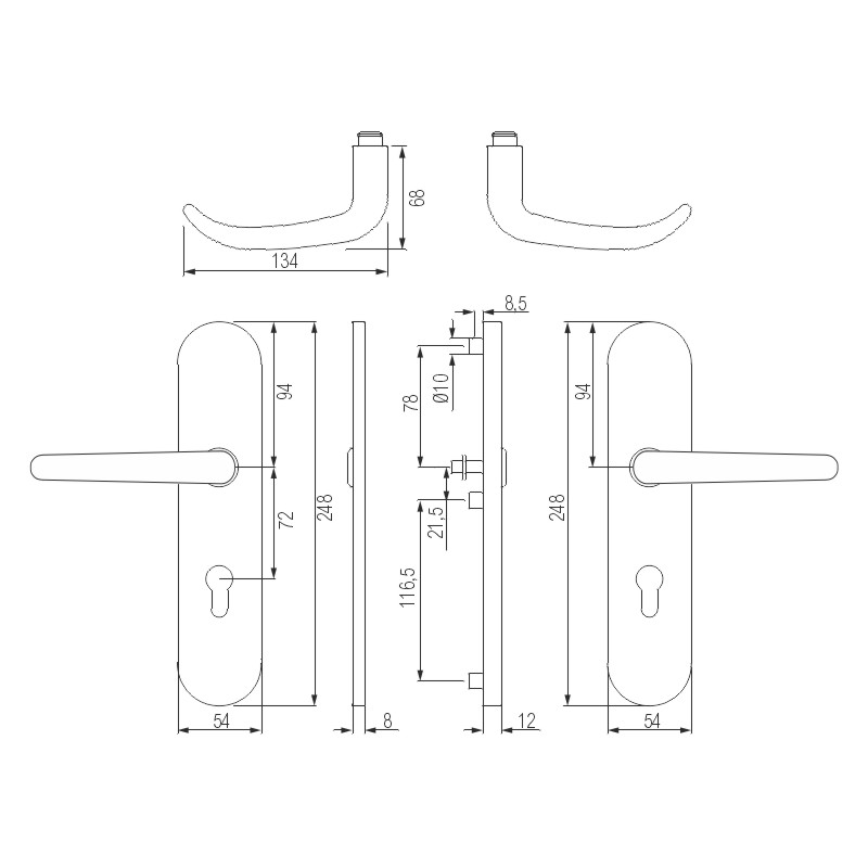 greenteQ Juego de manillería de seguridad para puerta de entrada de apartamentos DG65.S216.ER.RAL9005.NS Acero inoxidable con recubrimiento negro mate foto del producto BIGSKZ L