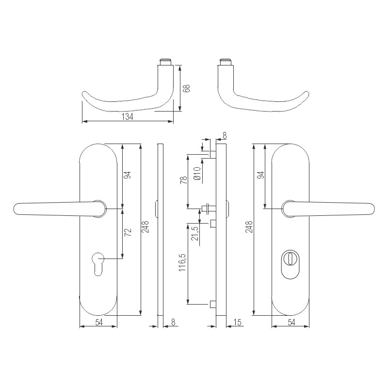 greenteQ Juego de manillería de seguridad para puerta de entrada a vivienda DG65.S216.ZA.ER.NS Acero inoxidable mate fino, distancia 72 mm PZ, husillo foto del producto BIGSKZ L