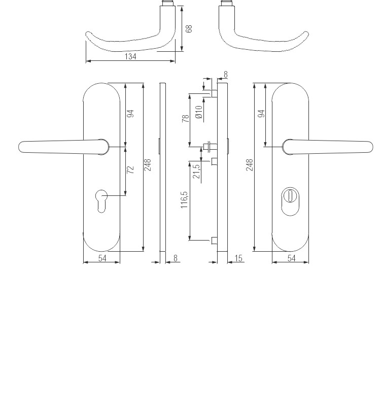 greenteQ Juego de manillería de seguridad para puerta de entrada a vivienda DG65.S216.ZA.AL.RAL9016.NS Aluminio tráfico blanco mate RAL9016, distancia foto del producto BIGSKZ L
