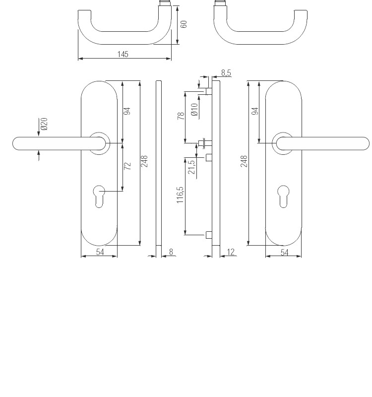 greenteQ Juego de manillería antipánico para puerta de entrada de apartamento DG60.FS.AP.S216.ER.NS acero inoxidable mate fino, distancia 72 mm PZ, hu foto del producto BIGSKZ L
