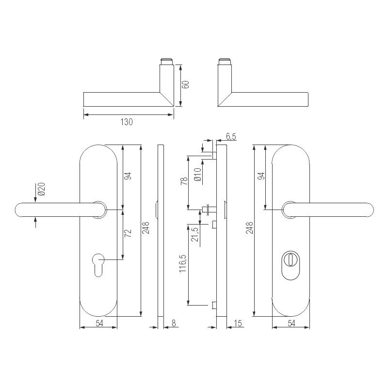 greenteQ Juego de manillería de seguridad para puerta de entrada a vivienda DG61H.S216.ZA.ER.NS Acero inoxidable mate fino, distancia 72 mm PZ, husill foto del producto BIGSKZ L
