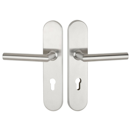 greenteQ Juego de manillería de seguridad para puerta de entrada de apartamentos DG61.S216.ER.NS acero inoxidable mate fino, distancia 72 mm PZ, husil foto del producto