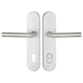 greenteQ Juego de manillería de seguridad para puerta de entrada DG61.S216.ZA.AL.F1.NS Aluminio color plata, distancia 92 mm PZ, husillo cuadrado 8/10 foto del producto