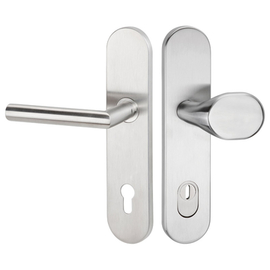 greenteQ Juego para puerta de entrada y protección contra incendios DG61.FS.S216.ZA.ER.NS Acero inoxidable mate fino, distancia 92 mm PZ, husillo cuad foto del producto