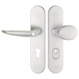greenteQ Juego para puerta de entrada de seguridad DG65.S216.ZA.AL.F1.NSWK Aluminio color plata, extracción 72 mm PZ, husillo cuadrado 8 mm grosor de foto del producto