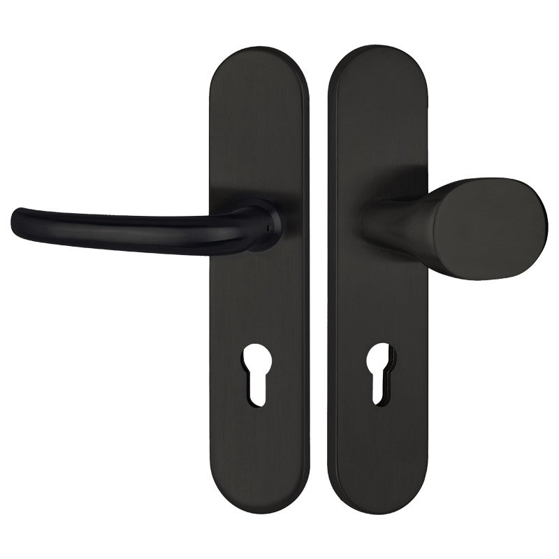 greenteQ garniture de protection pour porte d'entrée d'appartement DG65.S216.ER.RAL9005.NSWK acier inoxydable revêtu noir mat RAL9005, distance 72 mm photo du produit BIGPIC L