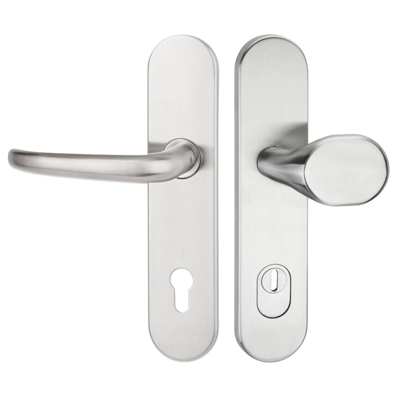 greenteQ garniture alternée coupe-feu pour porte d'entrée DG65.FS.S216.ZA.ER.NS acier inoxydable fin mat, distance 92 mm PZ, tige carrée 9 mm épaisseu photo du produit BIGPIC L