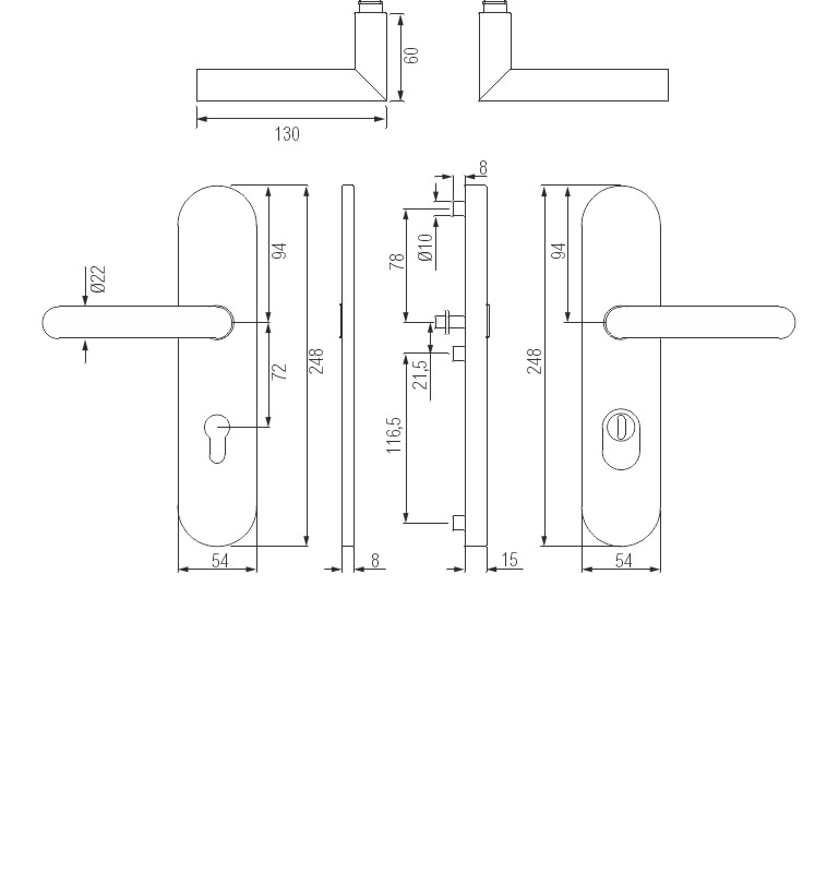 greenteQ garniture à béquille de protection pour porte d'entrée d'appartement DG61.S216.ZA.AL.RAL9016.NS aluminium revêtu blanc trafic mat RAL9016, di photo du produit BIGSKZ L