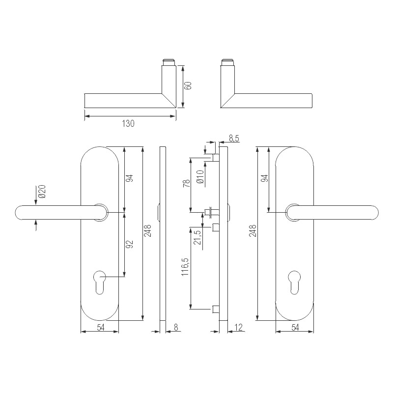 greenteQ garniture de poignée de protection pour porte d'entrée DG61.S216.ER.RAL9005.NS acier inoxydable revêtu noir mat RAL9005, distance 92 mm PZ, t product photo BIGSKZ L