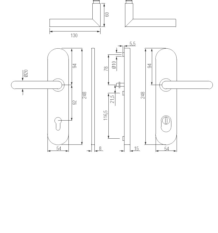 greenteQ garniture de poignée coupe-feu pour porte d'entrée DG61.FS.S216.ZA.ER.NS acier inoxydable fin mat, distance 92 mm PZ, tige carrée 9 mm épaiss product photo BIGSKZ L