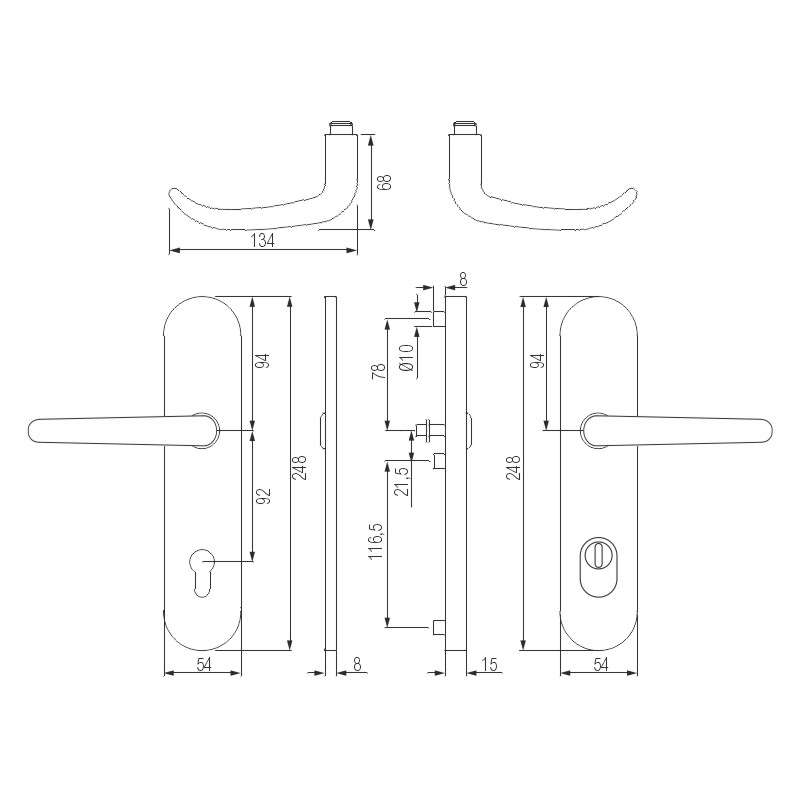 greenteQ garniture de protection pour porte d'entrée DG65.S216.ZA.ER.NS acier inoxydable fin mat, distance 92 mm PZ, tige carrée 8/10 mm épaisseur de photo du produit BIGSKZ L