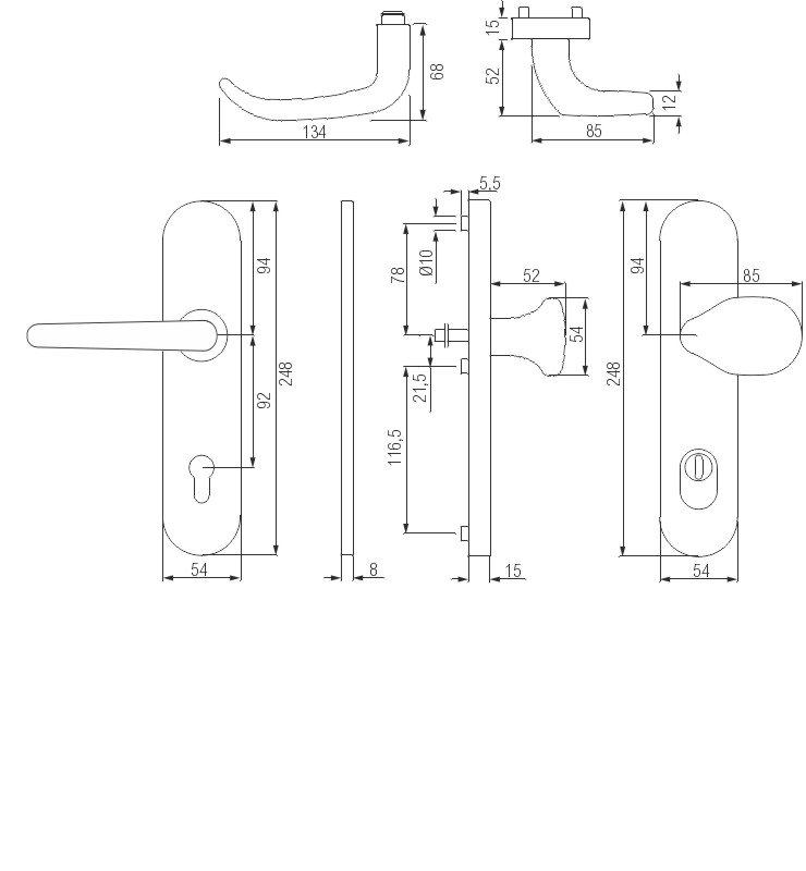 greenteQ garniture alternée coupe-feu pour porte d'entrée DG65.FS.S216.ZA.ER.NS acier inoxydable fin mat, distance 92 mm PZ, tige carrée 9 mm épaisseu photo du produit BIGSKZ L