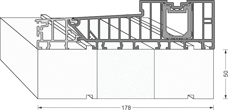 greenteQ podkonstrukcija izolacijski profil podizna klizna vrata 2350x50/53x180, glodana, bez PVC obloge za sustav Siegenia Ecopass 182 mm Slika proizvoda BIGANW L
