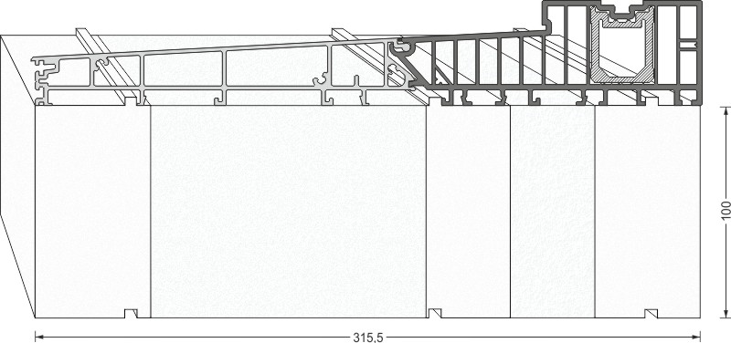 greenteQ podkonstrukcija izolacijski profil podizna klizna vrata 2350x100/103x318,5, glodana, bez PVC obloge za sustav Siegenia Ecopass 318,5 mm Slika proizvoda BIGANW L
