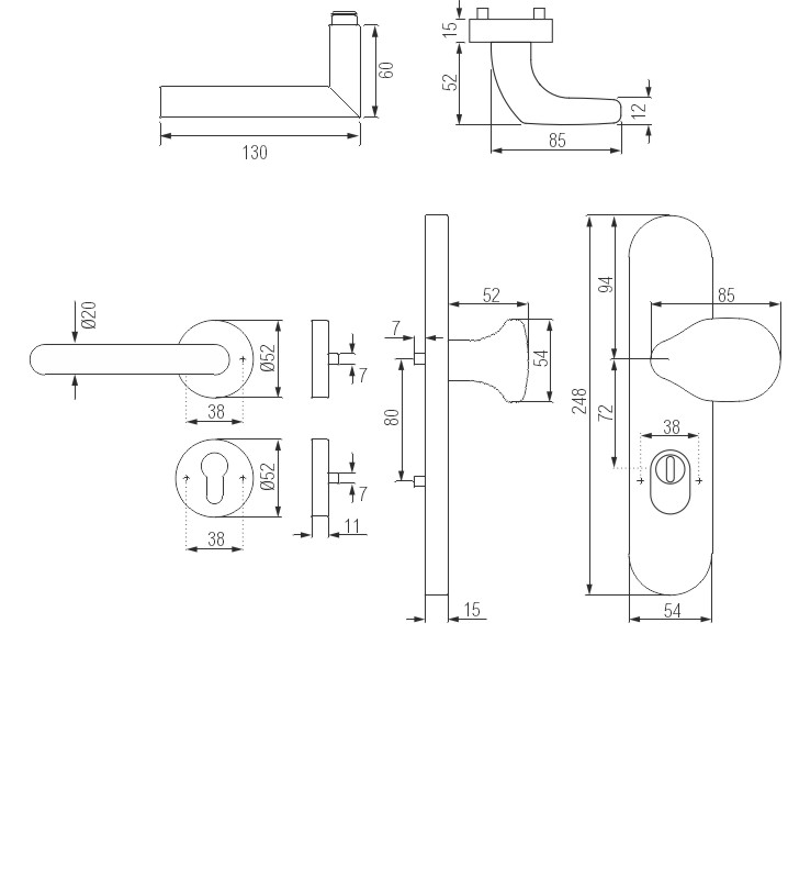 greenteQ protivpožarna kombinacija ulaznih vrata DG61.FS.S216.ZA.ER.NSKWK nehrđajući čelik fini mat, razmak 72 mm PZ, kvadratni klin 9 mm debljina vra Slika proizvoda BIGSKZ L