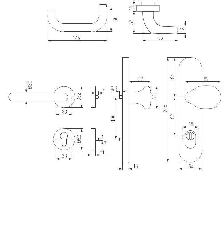 greenteQ zamjenski zaštitni set kućnih ulaznih vrata DG60.S216.ZA.ER.NSKWK fini mat nehrđajući čelik, razmak 92 mm PZ, kvadratni klin 8/10 mm, debljin Slika proizvoda BIGSKZ L