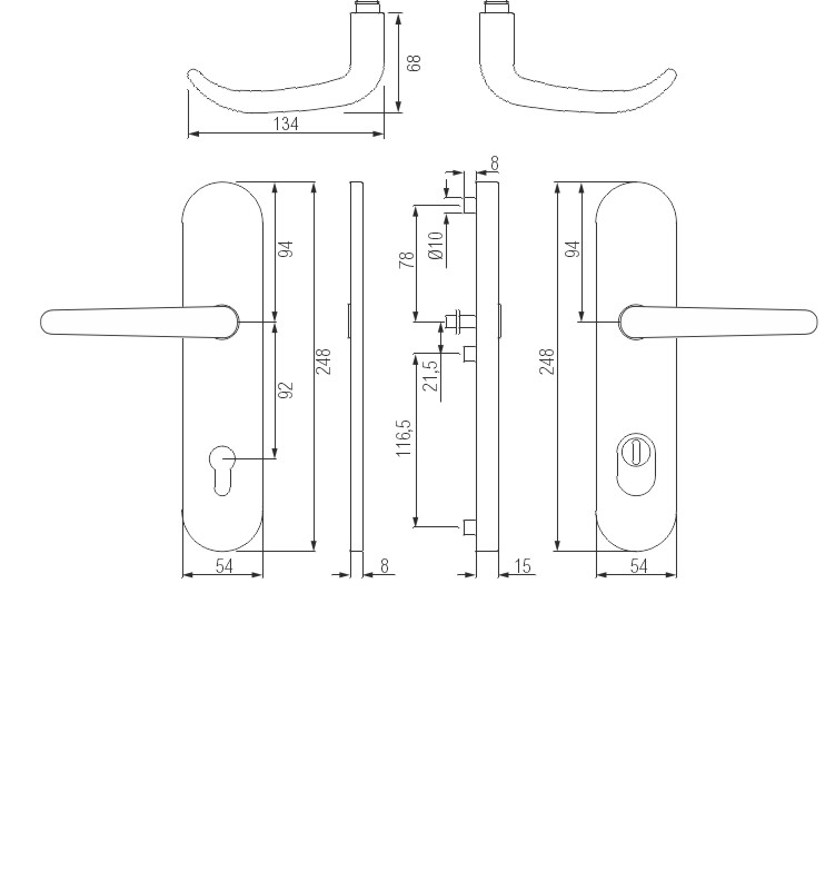 greenteQ komplet ručki za zaštitu kućnih vrata DG65.S216.ZA.AL.RAL9016.NS aluminij obložen bijelim mat RAL9016, razmak 92 mm PZ, četvrtasti klin 8/10 Slika proizvoda BIGSKZ L