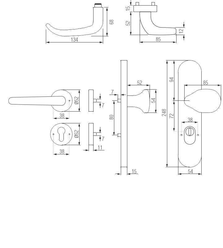 greenteQ protupožarna kombinacija ulaznih vrata DG65.FS.S216.ZA.ER.NSKWK nehrđajući čelik fini mat, razmak 72 mm PZ, kvadratni klin 9 mm debljina vrat Slika proizvoda BIGSKZ L