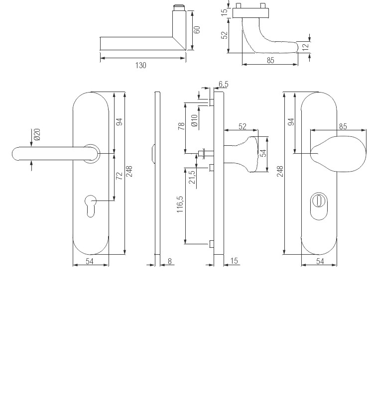 greenteQ zamjenski set za zaštitu ulaznih vrata DG61H.S216.ZA.ER.NSWK fini mat nehrđajući čelik, razmak 72 mm PZ, kvadratni klin 8 mm, debljina vrata Slika proizvoda BIGSKZ L