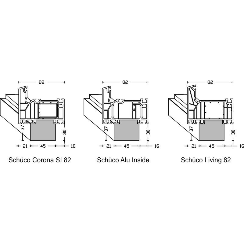 greenteQ Ablakpárkány csatlakozó szigetelőprofil, magas hőszigetelő 0,84 U-értékkel, 2350 x 45 x 30 mm, alkalmas Schüco Corona SI 82 / Living 82 / Alu termékfotó BIGANW L