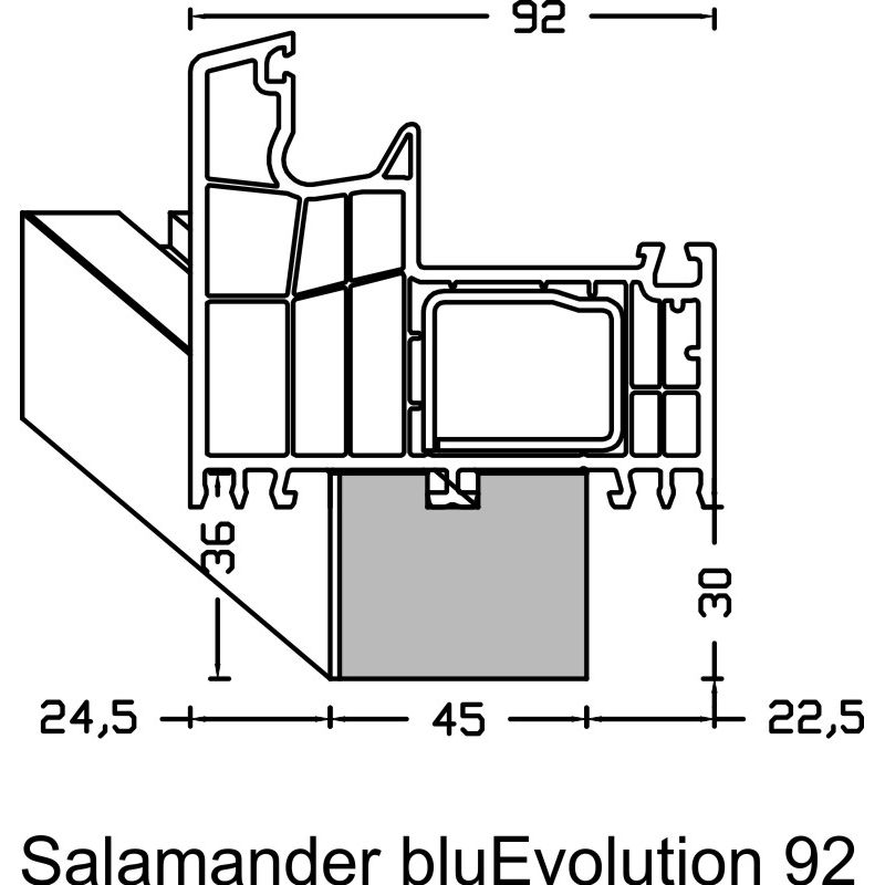 greenteQ Ablakpárkány csatlakozó szigetelőprofil, magas hőszigetelő 0,95 U-érték, 2350 x 45 x 30 mm, 1 mm PVC fehér az egyik oldalon, alkalmas Salaman termékfotó BIGANW L