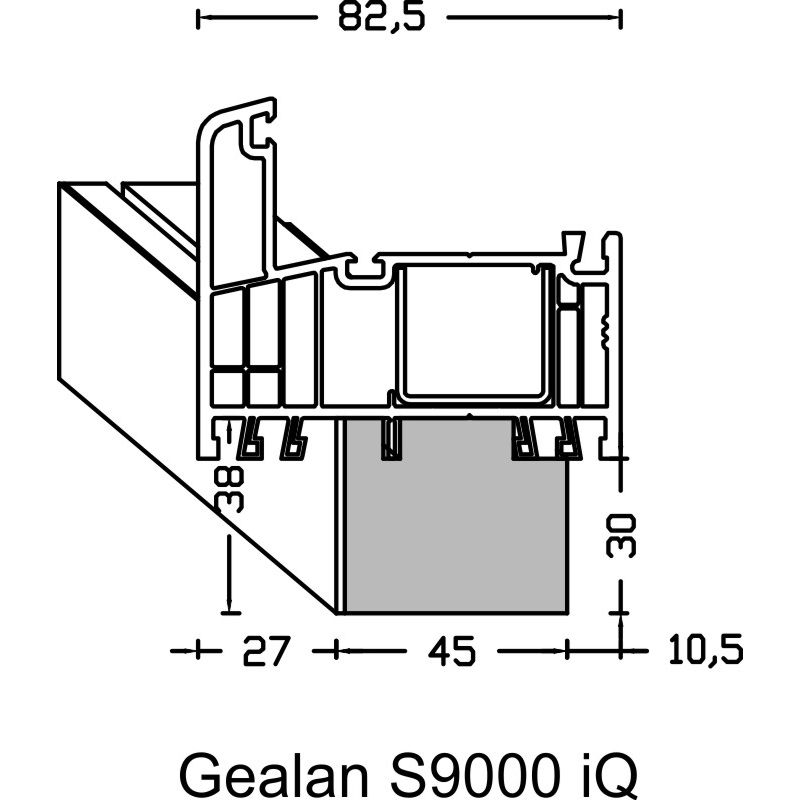greenteQ Ablakpárkány csatlakozó szigetelőprofil, magas hőszigetelő 0,84 U-érték, 2350 x 45 x 30 mm, 1 mm PVC fehér az egyik oldalon, Gealan S9000 iQ- termékfotó BIGANW L