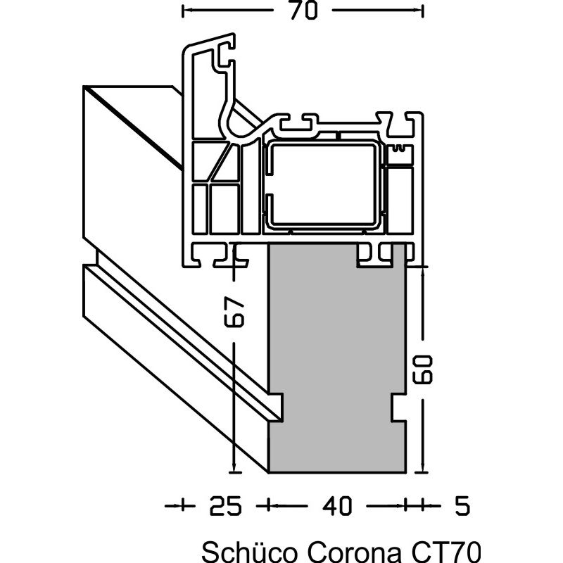 greenteQ Ablakpárkány csatlakozó szigetelőprofil ETICS-hez magas hőszigetelő 0,95 U-értékkel, 2350 x 40 x 60 mm, Schüco Corona CT 70-hez alkalmas termékfotó BIGANW L