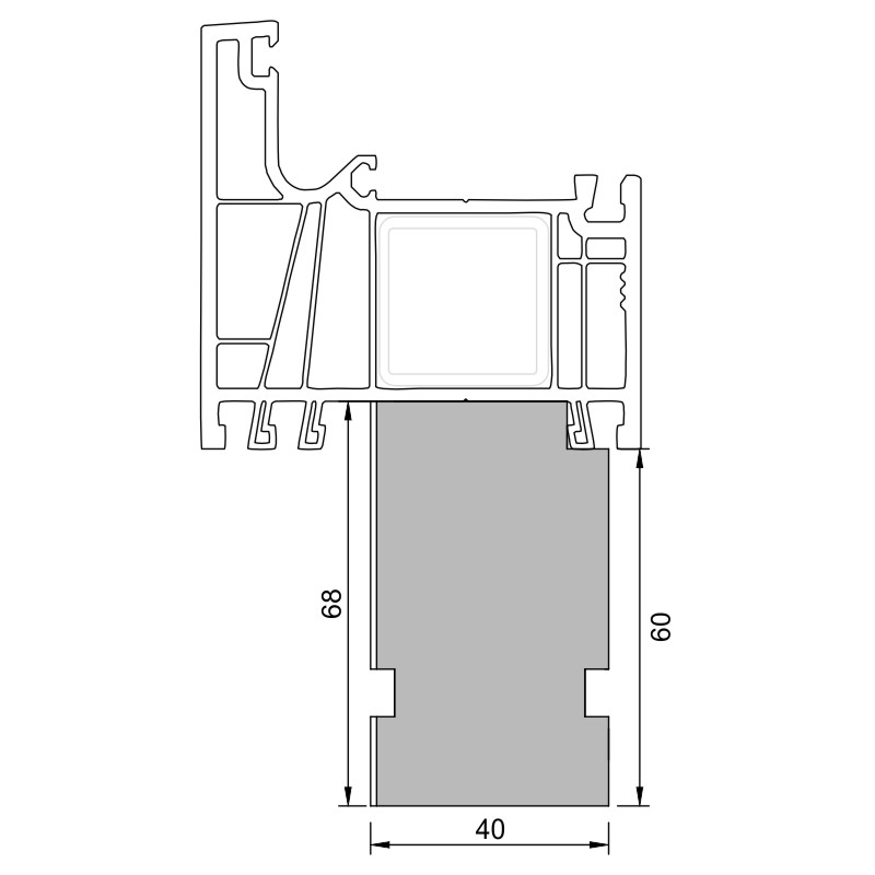 greenteQ Ablakpárkány csatlakozó szigetelőprofil, magas hőszigetelő 0,95 U-értékkel, 2350 x 40 x 60/68 mm, 1 mm PVC fehér az egyik oldalon, Gealan Lin termékfotó BIGANW L