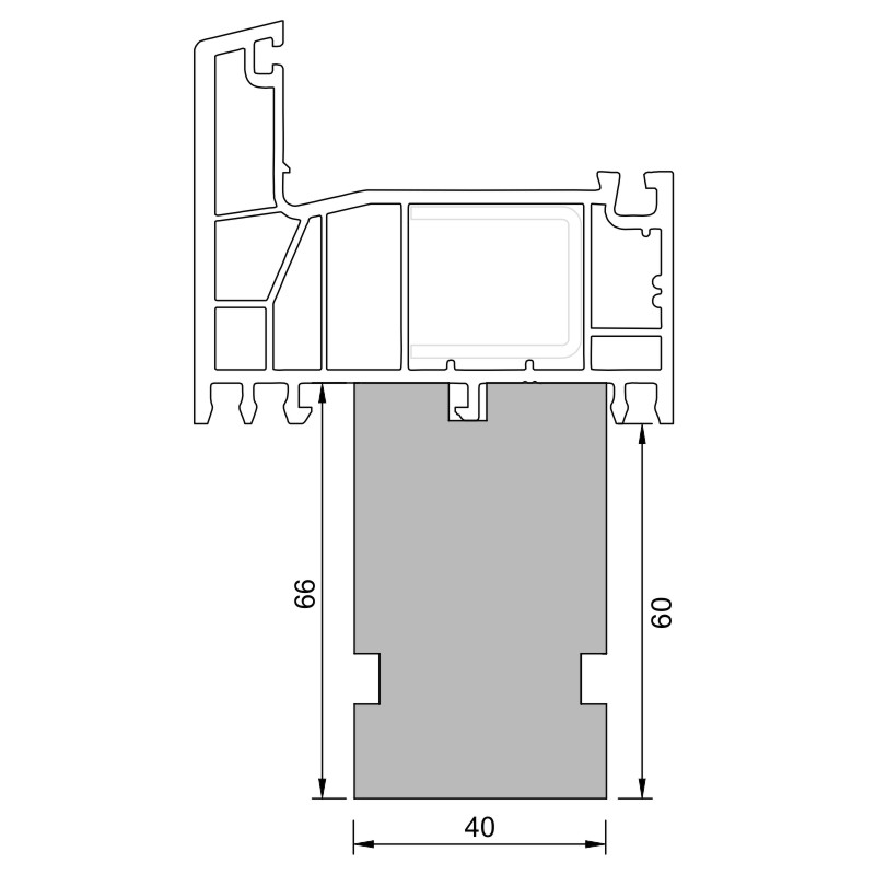 greenteQ ablakpárkány csatlakozó szigetelőprofil, magas hőszigetelő képességű 0,95 U-értékkel, 2350 x 40 x 60/66 mm, alkalmas Salamander greenEvolutio termékfotó BIGANW L