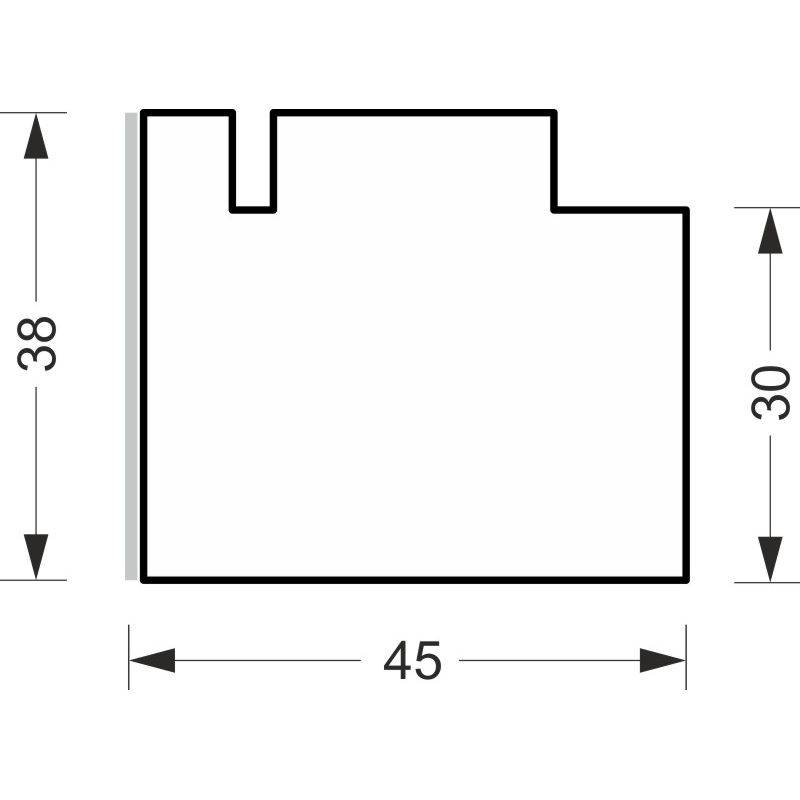 greenteQ Ablakpárkány csatlakozó szigetelőprofil, magas hőszigetelő 0,84 U-érték, 2350 x 45 x 30 mm, 1 mm PVC fehér az egyik oldalon, Gealan S9000 iQ- termékfotó BIGSKZ L