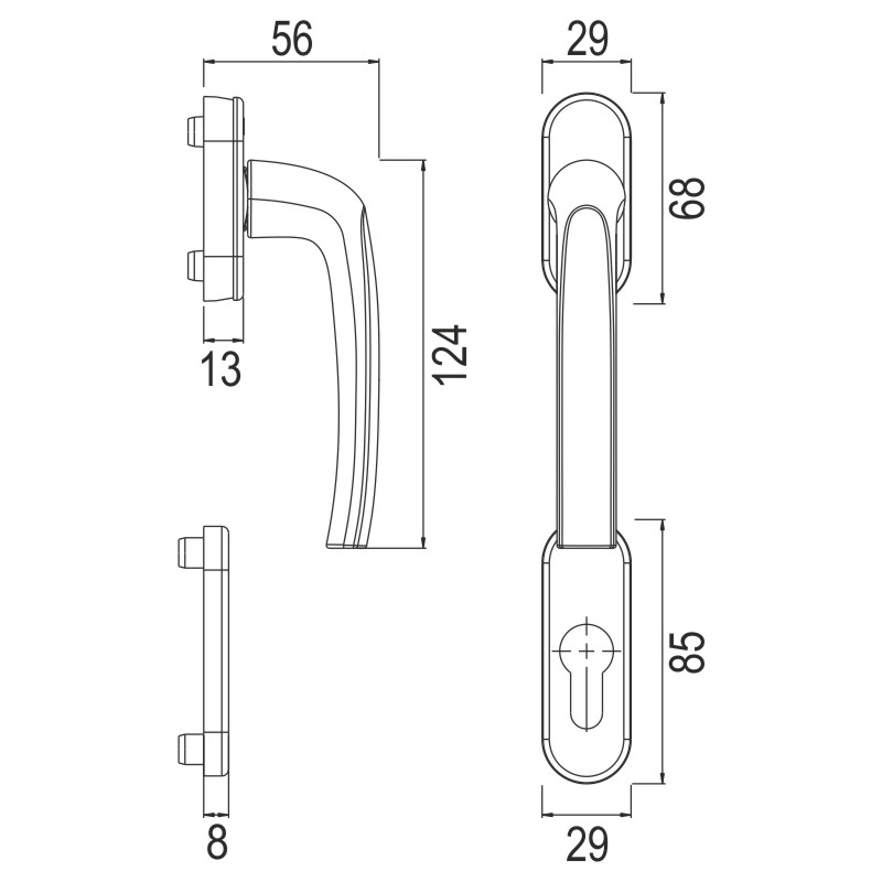 greenteQ erkélyajtó félkészlet BTHG10.GR-I.AL F9, belső, 10 mm-es bütyök, M5 / 7 mm-es négyszögletes orsó, PZ rugóval termékfotó BIGSKZ L