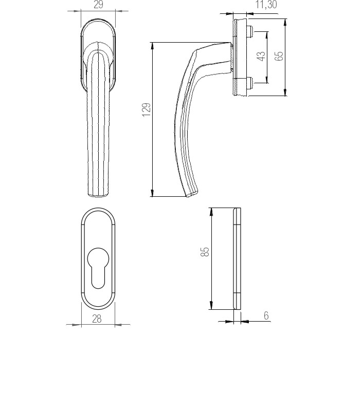 greenteQ erkélyajtó félkészlet BTHG31.GR-I.AL F9, belső, 10 mm-es bütyök, M5 / 7 mm-es négyszögletes orsó, PZ product photo BIGSKZ L