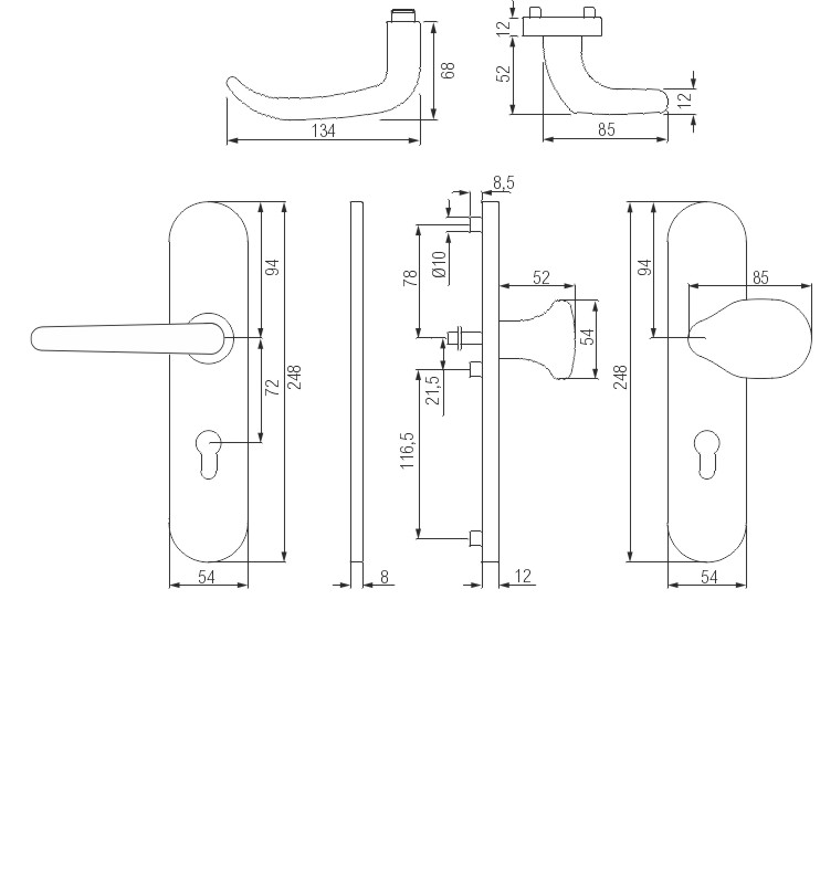 greenteQ Lakásbejárati ajtó tűzvédelmi ajtószett DG65.FS.S216.ER.NS Rozsdamentes acél finom matt, távolság 72 mm PZ, négyszögletes orsó 9 mm Ajtóvasta termékfotó BIGSKZ L