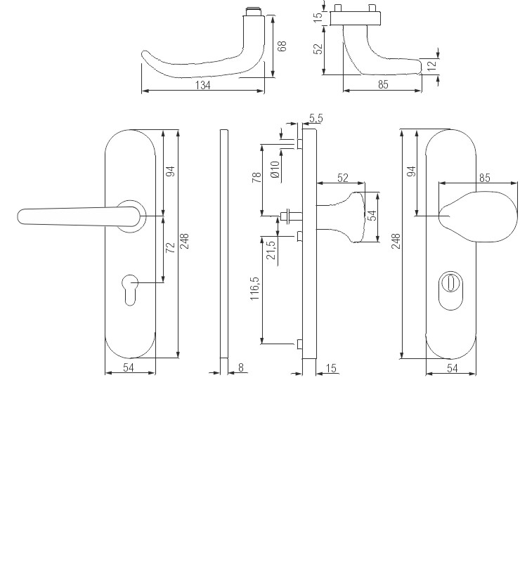 greenteQ Lakásbejárati ajtó tűzvédelmi ajtószett DG65.FS.S216.ZA.ER.NS rozsdamentes acél finom matt, távolság 72 mm PZ, négyszögletes orsó 9 mm Ajtóva termékfotó BIGSKZ L
