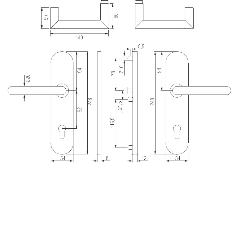 greenteQ Bejárati ajtó tűz- és pánikvédelmi kilincskészlet DG80.FS.AP.S216.ER.NS Rozsdamentes acél finom matt, távolság 92 mm PZ, négyszögletes orsó 9 termékfotó BIGSKZ L
