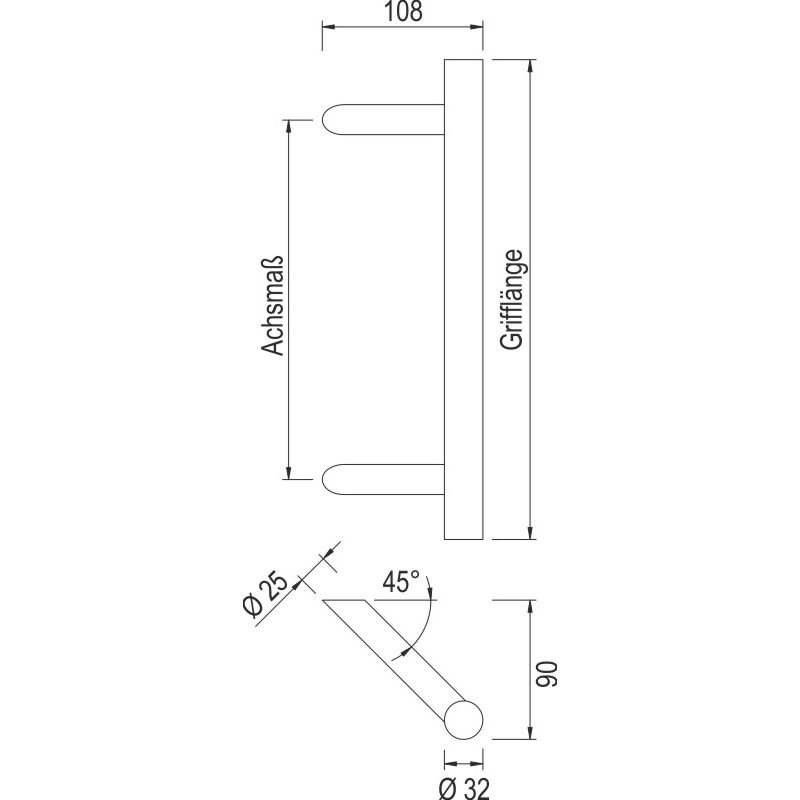 greenteQ maniglione TG10.ER.GS 45° 600/400/108 opaco fine incl. BA 15.EU H/K/A 2x45mm foto del prodotto BIGSKZ L