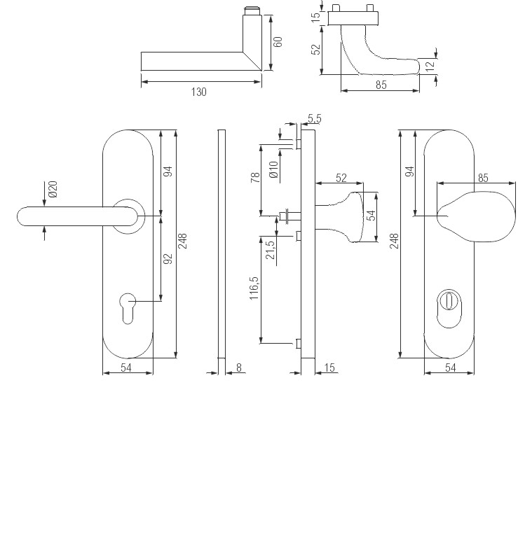 greenteQ Set porta d'ingresso-protezione antincendio DG61.FS.S216.ZA.ER.NS Acciaio inox finemente opaco, distanza 92 mm PZ, mandrino quadro 9 mm spess foto del prodotto BIGSKZ L