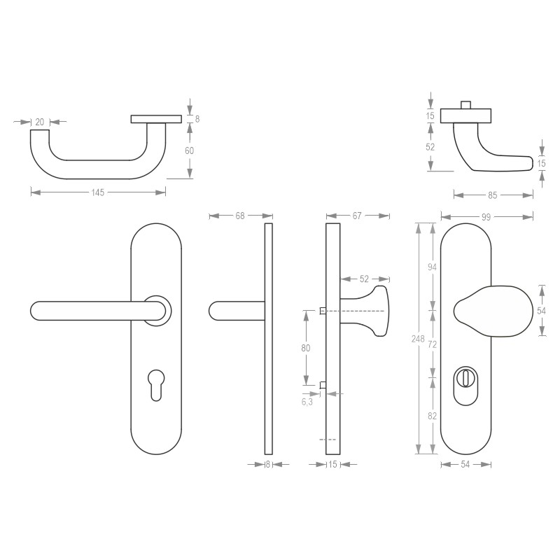 greenteQ Set di maniglie per porte d'ingresso DG60.FS.S216.ZA.ER.NS in acciaio inox finemente opaco, distanza 72 mm PZ, quadrato 9 mm spessore porta 3 foto del prodotto BIGSKZ L