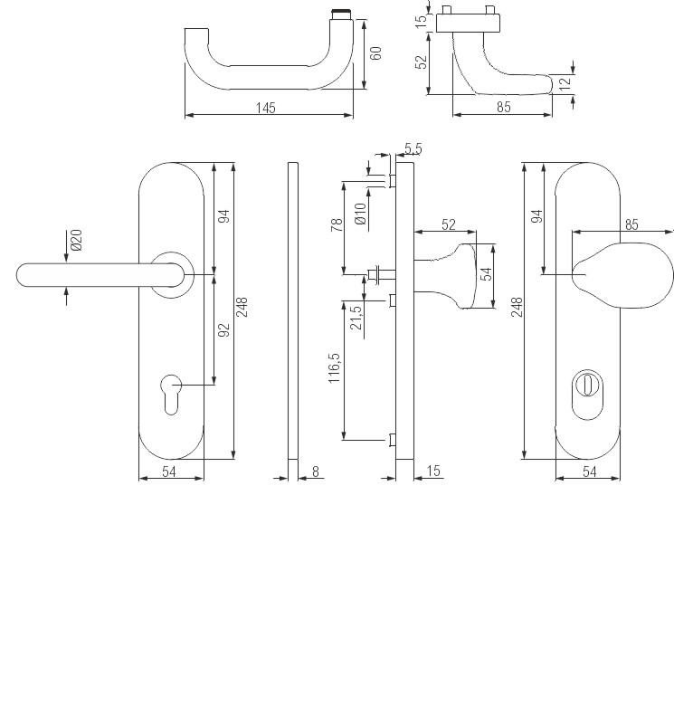 greenteQ set per porte d'ingresso - protezione antincendio - set cremonese DG60.FS.S216.ZA.ER.NS Acciaio inox finemente opaco, interasse 92 mm PZ, per foto del prodotto BIGSKZ L