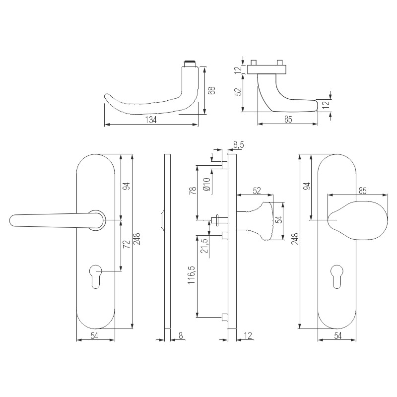greenteQ Set di maniglie per porte d'ingresso DG65.S216.ER.RAL9005.NSWK Acciaio inox verniciato nero opaco RAL9005, distanza 72 mm PZ,  quadro 8 mm Sp foto del prodotto BIGSKZ L