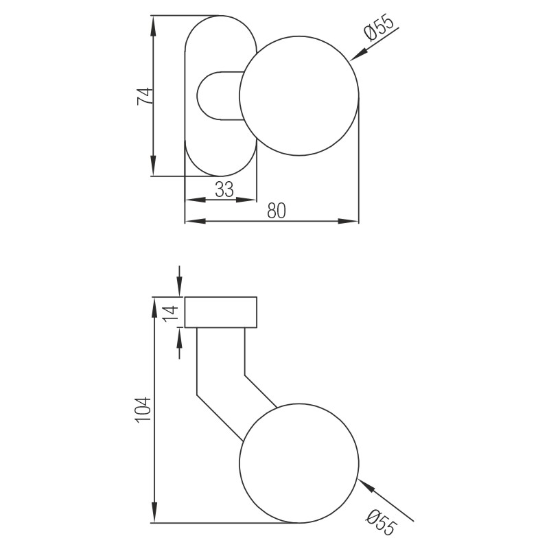 greenteQ Durų rankenėlė TK.KK.ER.RWS.ORS.GK.F Fiksuota rutulinė rankenėlė su 12 mm vidine dalimi produkto nuotrauka BIGSKZ L