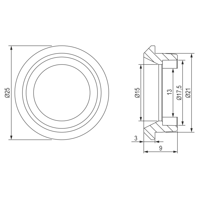 greenteQ Rakto lizdas 25x9 mm ER, skirtas įkišti nerūdijantįjį plieną, švelniai matinis, ?-21 mm produkto nuotrauka BIGSKZ L