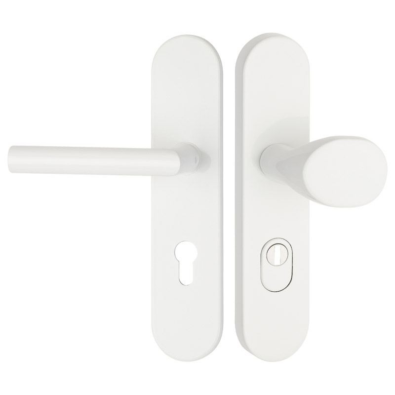 greenteQ residentiële voordeur beveiligingsdeurset DG61.S216.ZA.AL.RAL9016.NSWK Aluminium verkeerswit gecoat mat RAL9016, afstand 72 mm PZ, vierkante productfoto BIGPIC L