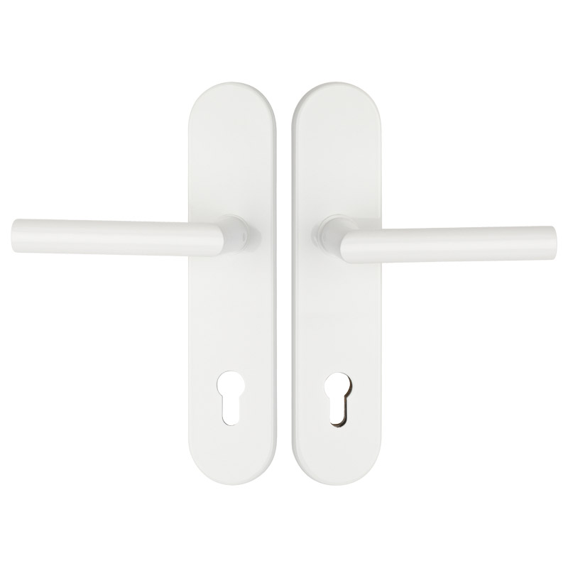 greenteQ veiligheidsbeslag voor toegangsdeuren DG61.S216.AL.RAL9016.NS Aluminium verkeerswit gecoat mat RAL9016, afstand 92 mm PZ, vierkante as 8/10 m productfoto BIGPIC L