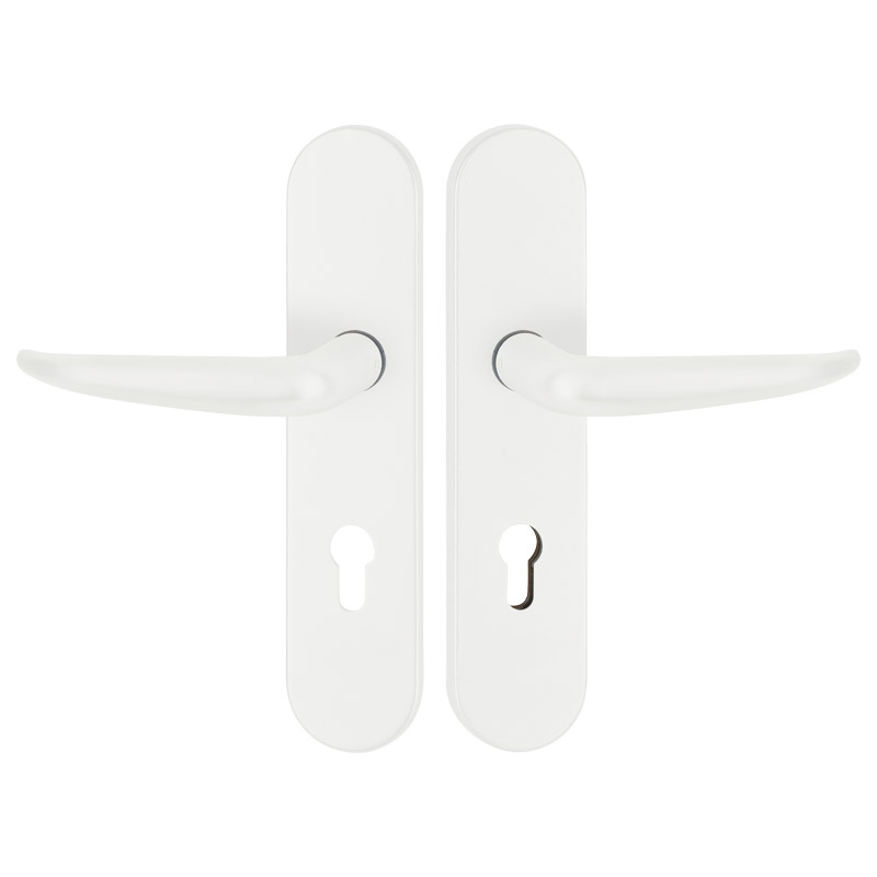 greenteQ veiligheidskrukgarnituur voor woningtoegangsdeuren DG65.S216.AL.RAL9016.NS Aluminium verkeerswit gecoat mat RAL9016, afstand 72 mm PZ, vierka productfoto BIGPIC L