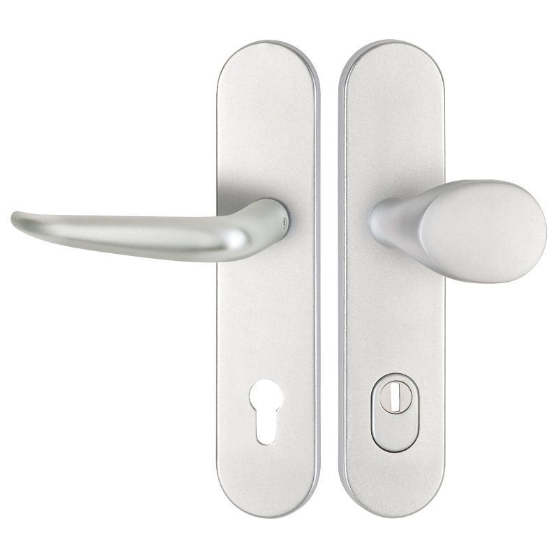 greenteQ voordeur veiligheidsdeurset DG65.S216.ZA.AL.F1.NSWK Aluminium zilverkleurig, afstand 92 mm PZ, vierkante as 8/10 mm deurdikte 64-77 mm, incl. productfoto BIGPIC L