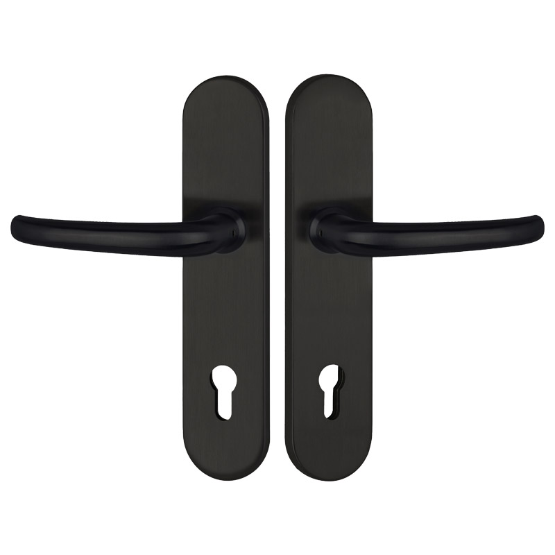 greenteQ Ingangsdeur veiligheidskrukgarnituur DG65.S216.ER.RAL9005.NS Roestvast staal zwart gecoat mat RAL9005, afstand 92 mm PZ, vierkante as 8/10 mm productfoto BIGPIC L