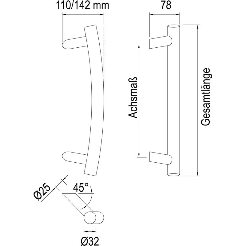 greenteQ Deurgreep TG12.ER 45° 400/300 fijn mat incl.BA 15.EU H/K/A 1x45mm,1x20mm productfoto BIGSKZ L